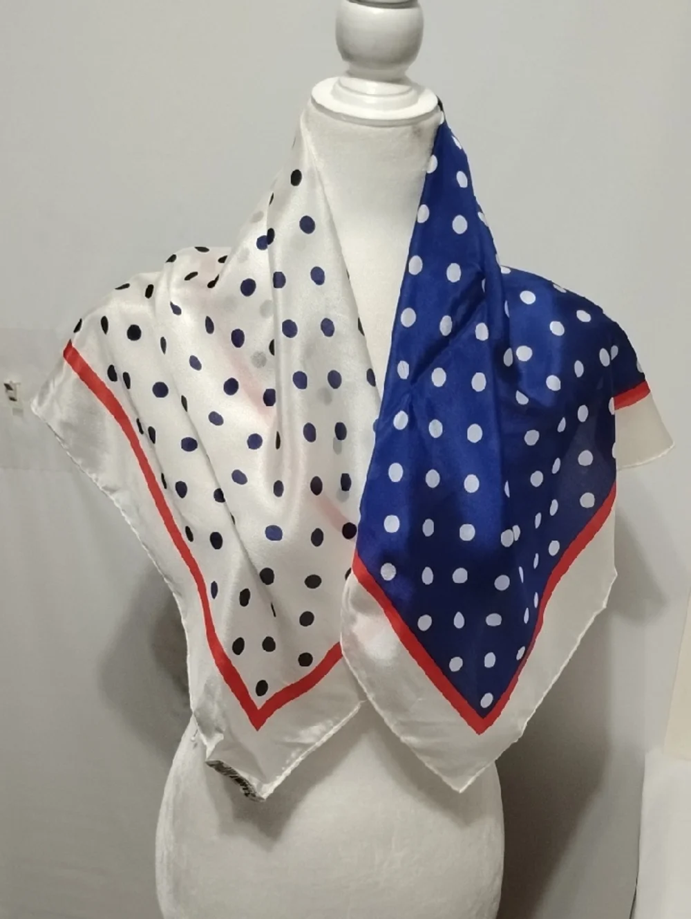 Club 7 Echo Polka Dot Silk Scarf in White‎ & Royal Blue